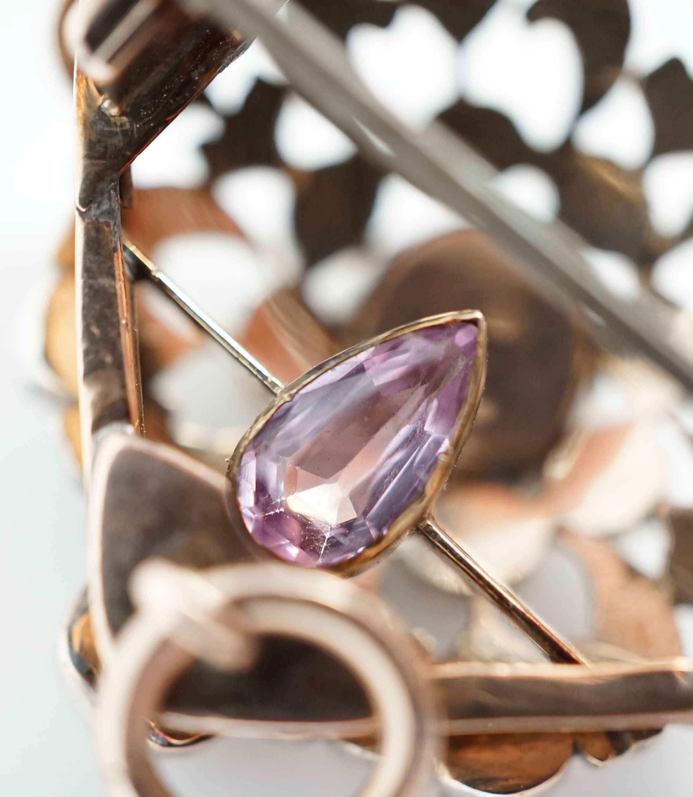 A Victorian pierced gold, silver and rose cut diamond set pendant brooch